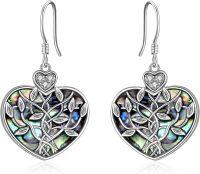 wholesale 925 Sterling Silver Heart-Shaped Abalone Shell Tree of Life Dangle Earrings with Cubic Zirconia Accents for Women-Heart Tree of Life Earrings