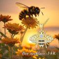 wholesale 14K Gold Honeybee Pendant Necklace with Cubic Zirconia and Black Onyx Accents for Women-0-5