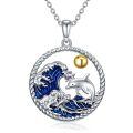 wholesale 925 Sterling Silver Dolphin Ocean Wave Pendant Necklace with Gold Ball Charm-0-0