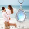 wholesale 925 Sterling Silver Blue Moonstone Teardrop Pendant Necklace with Celtic Knot Design-0-2