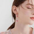 wholesale 925 Sterling Silver Cherry Drop Earrings Platinum Plated Red Fruit Green Leaf Chain For Women-0-2