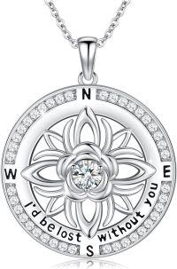 wholesale 925 Sterling Silver 12 Months Birthstone Compass Necklace for Women-04-April-Created Diamond
