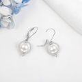 wholesale 925 Sterling Silver Round Pearl Leverback Drop Earrings 28mm Diameter with Cubic Zirconia and Rope Edge Design-0-3