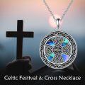 wholesale 925 Sterling Silver Round Abalone Shell Celtic Knot Heart Pendant & Triple Moon Ankh Cross Necklace for Women-0-2