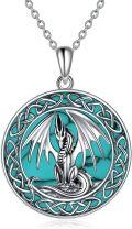 wholesale 925 Sterling Silver 925 Turquoise Stone Celtic Dragon Pendant Necklace for Women-0-0
