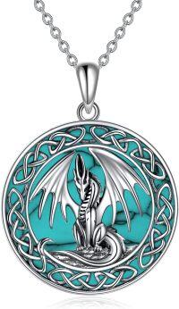 wholesale 925 Sterling Silver 925 Turquoise Stone Celtic Dragon Pendant Necklace for Women-Silver celtic dragon necklace with turquoise