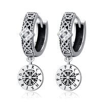wholesale 925 Sterling Silver Viking Rune Compass Drop Earrings Celtic Knot Square Cz Oxidized Finish-Viking Compass Hoop Earring-Black