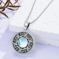 wholesale 925 Sterling Silver Round Moonstone & Opal Vintage Filigree Flower Picture Frame Pendant Necklaces Gifts for Women-0-1