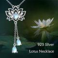 wholesale S925 Sterling Silver Moonstone Lotus Flower Necklace for Women & Men, Buddhist Inspired Jewelry Gift, 18+2 Chain-0-1