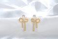 wholesale Gold 925 Sterling Silver Ribbon Pearl Stud Earrings with Cubic Zirconia and Crystal Accents-0-1