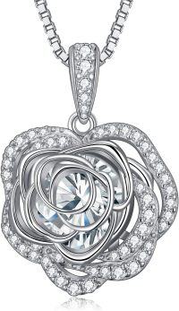 wholesale 925 Sterling Silver 12 Birthstone Rose Pendant Necklace Mother s Day Gift-4-Apr-Created Diamond