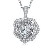 wholesale 925 Sterling Silver 12 Birthstone Rose Pendant Necklace Mother s Day Gift-4-Apr-Created Diamond