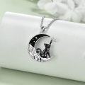 wholesale 925 Sterling Silver Abalone Shell Crescent Moon & Star Black Cat Pendant Necklace for Cat Lovers-0-4