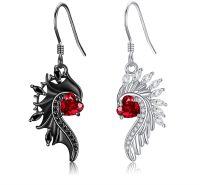 wholesale 925 Sterling Silver Red Crystal Angel & Devil Wing Heart Drop Earrings for Women-Angel Devil