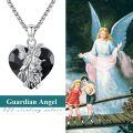 wholesale 925 Sterling Silver Heart-Shaped Guardian Angel Necklace w/Black Onyx Stone & 7 Archangels (Protection/Love)-0-1