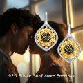 wholesale 925 Sterling Silver Gold Plated Black Stone Teardrop Sunflower Leverback Earrings for Women-0-1