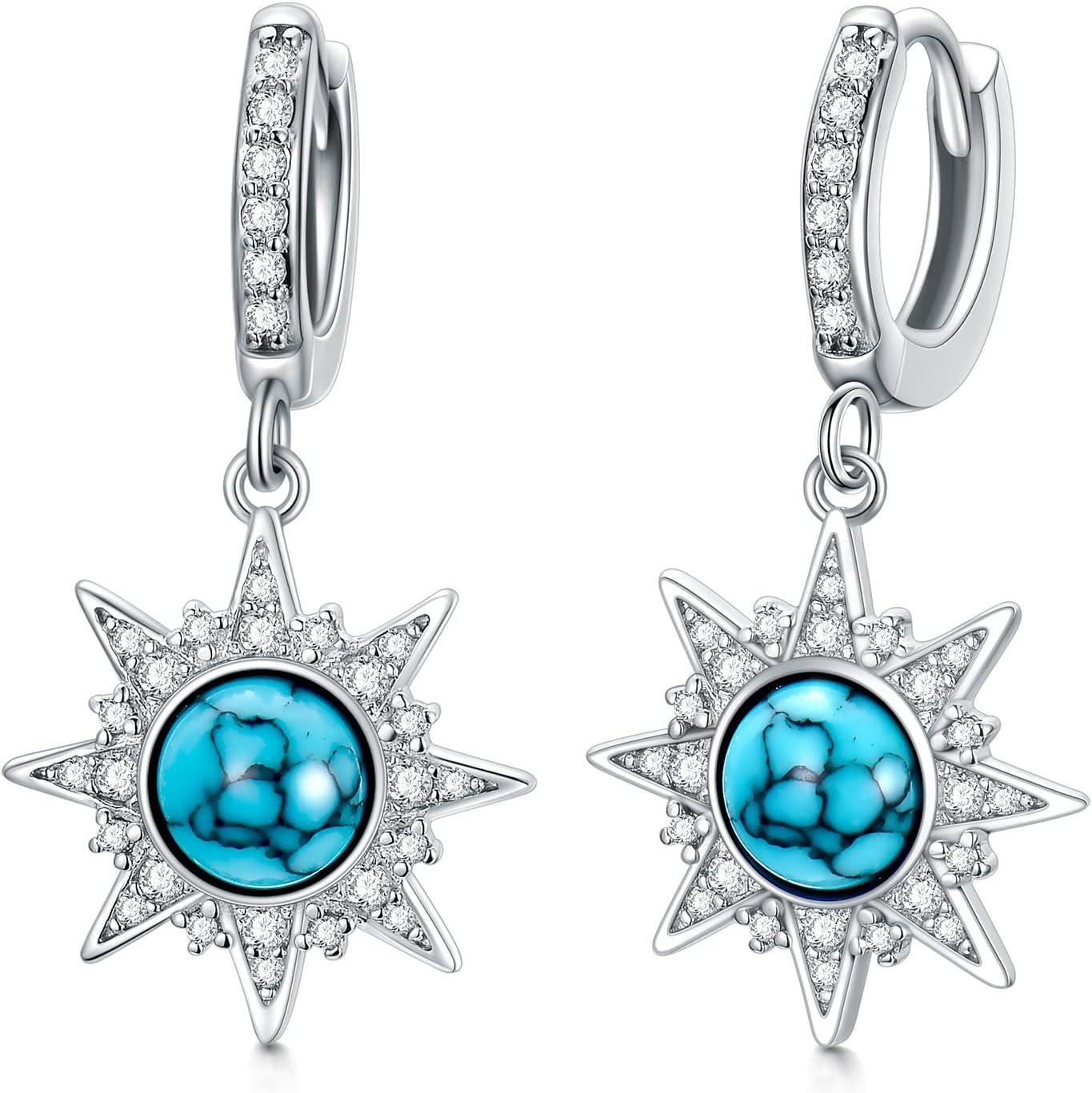 925 Sterling Silver Starburst Turquoise Drop Earrings - Gemstone s for Her-0-0