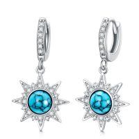 wholesale 925 Sterling Silver Sunburst Drop Earrings With Turquoise And Cubic Zirconia-Turquoise
