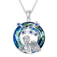 wholesale 925 Sterling Silver Zodiac Necklace with 12 Constellations Horoscope Heart Pendant for Women-02-Virgo Necklace(08.23-09.22)-02-Virgo Necklace(08.23-09.22)