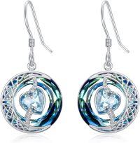 wholesale Sterling Silver Blue Crystal Moon Star Earrings Valentine s Birthday Anniversary Gifts for Women-03-March-Aquamarine