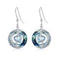 wholesale 925 Sterling Silver Purple Heart & Blue Swarovski Crystals Round Drop Earrings for Women-0-44