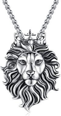 wholesale 925 Sterling Silver King Lion Head Pendant Necklaces for Men & Women - Vintage Style Chain and Crown Design Jewellery Gifts-Silver