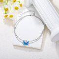 wholesale 925 Sterling Silver Blue Opal Butterfly Layered Anklet for Women-0-3