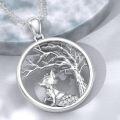 wholesale 925 Sterling Silver Fox & Tree Pendant Necklace with Cubic Zirconia Stones for Women's Family s-0-2