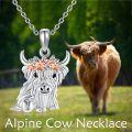 wholesale 925 Sterling Silver Highland Cow Flower Crown Charm Pendant Necklace for Women Girls  45cm Chain Length-0-1