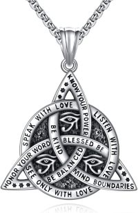 wholesale 925 Sterling Silver Triquetra Pendant with Eye of Horus and Words - Mens Gothic Necklaces for Women Pagan Wiccan s-eye of horus necklace