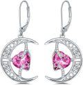 wholesale TOUPOP Moon And Star Earrings Pink Tourmaline October Birthstone Earrings Sterling Silver Celtic Moon Drop Dangle Earrings Jewelry Anniversary Birthday Christmas Gifts For Women Wife Mom Her -0-0
