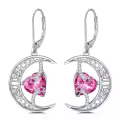 TOUPOP Sterling Silver Pink Tourmaline Celtic Moon Drop Dangle Earrings-0-0