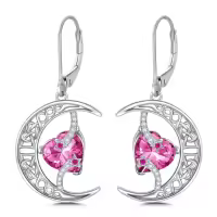 TOUPOP Sterling Silver Pink Tourmaline Celtic Moon Drop Dangle Earrings-undefined