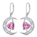 TOUPOP Sterling Silver Pink Tourmaline Celtic Moon Drop Dangle Earrings-0-0
