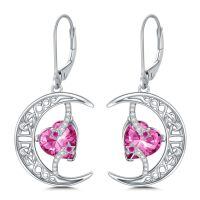 TOUPOP Sterling Silver Pink Tourmaline Celtic Moon Drop Dangle Earrings-undefined