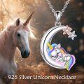 wholesale 925 Sterling Silver Unicorn Pendant Necklace with Stars and Rainbow Design for Girls-0-2