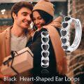 wholesale 925 Sterling Silver Heart-Shaped Black Huggie Hoop Earrings - Trendy  for Her Him Mother's Day Present-0-1