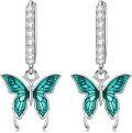 wholesale 925 Sterling Silver Green Enamel Butterfly Drop Huggie Hoop Earrings for Women - 6 Styles-0-0
