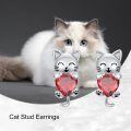 wholesale 925 Sterling Silver Cat Stud Earrings with Garnet Birthstone, 11mm x 5.2mm, Gift for Women-0-4
