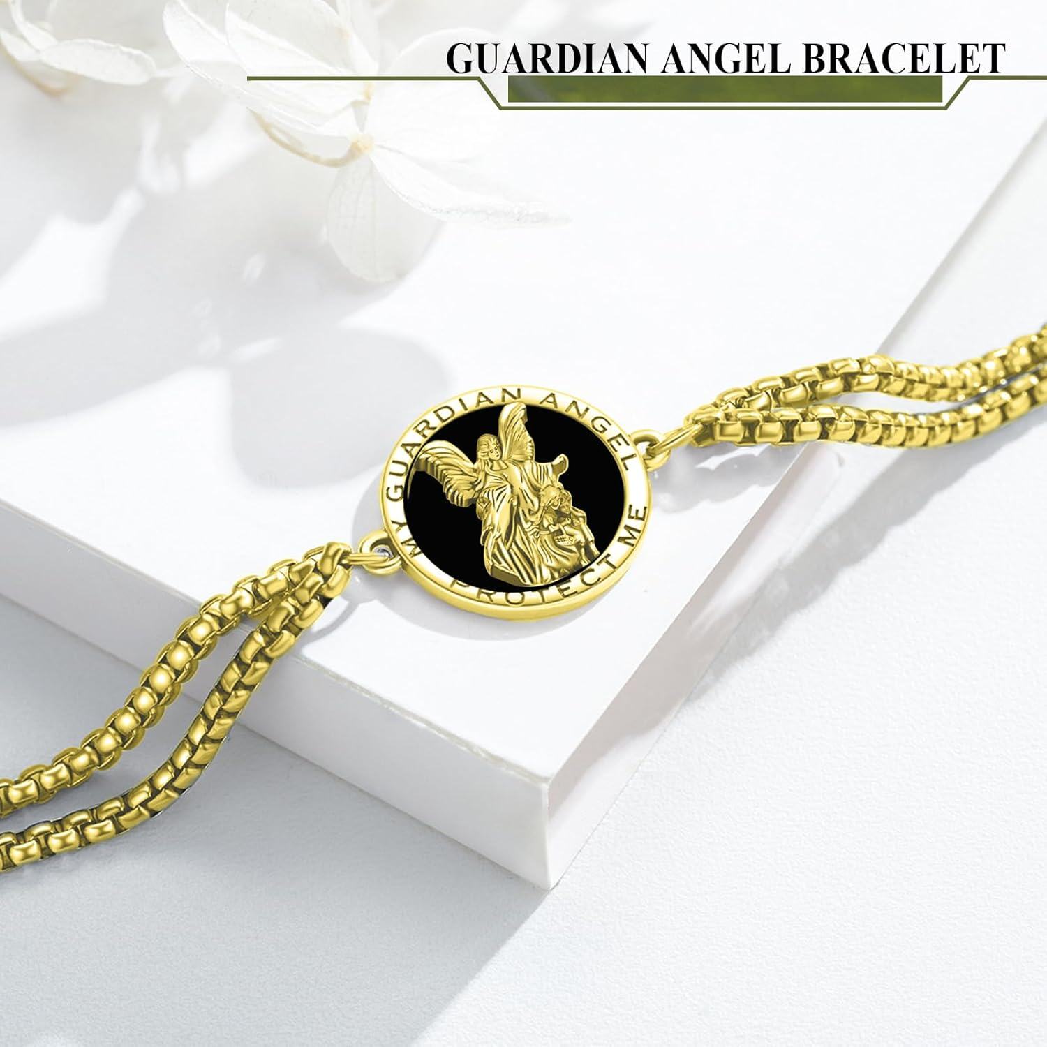 Gold 925 Sterling Silver My Guardian Angel Protect Me Charm Bracelet-0-6