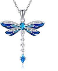 wholesale 925 Sterling Silver Blue Dragonfly Pendant Necklace Vintage Bohemian Animal s for Women-BLUE