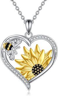 wholesale 925 Sterling Silver Bee & Sunflower Heart Pendant Necklace for Women-04 Bee Sunflower Heart Necklace