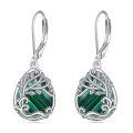 wholesale 925 Sterling Silver Tree Of Life Drop Earrings Wholesale With Green Stone-0-66