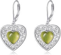 wholesale 925 Sterling Silver Green Moss Agate Heart Drop Earrings-Peridot earrings