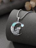 wholesale 925 Sterling Silver Wolf Howl on the Moon Turquoise & Opal Pendant Necklace-0-3