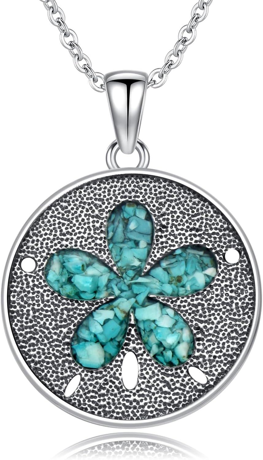 925 Sterling Silver Turquoise Flower Pendant Necklace for Women-0-0