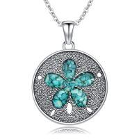wholesale 925 Sterling Silver Turquoise Flower Pendant Necklace Wholesale For Women And Men Boho Style Jewelry With Chain-03-Sand Dollar Necklace