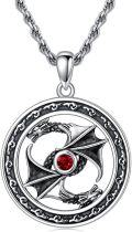 wholesale 925 Sterling Silver Dragon Pendant Necklace with Red Stone for Men and Boys - 3D Design (Length: Adjustable)-0-0