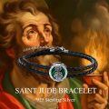 wholesale 925 Sterling Silver Catholic Saint Jude Thaddeus Medal Leather Bracelet  for Men-0-6