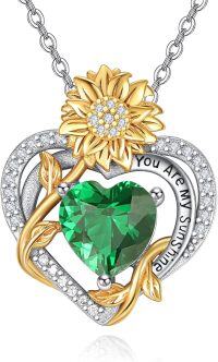 wholesale 925 Sterling Silver Sunflower Birthstone Necklace Women s Heart Pendant Jewelry Gift-05 May